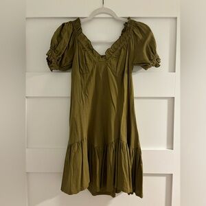 Free People Olive Mini Dress with Puff Sleeves